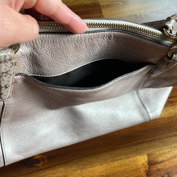 COACH Metallic Rose Gold Pebble Leather Exotic Python Trim Ava Tote Bag - Picture 8 of 15